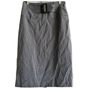 Cache Pencil Skirt Knee Length Faux Belt Y2k High Waisted Back Slit Gray 6